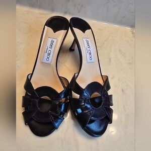 Jimmy Choo Black Leather Mule Heeled Sandals Size 37.5